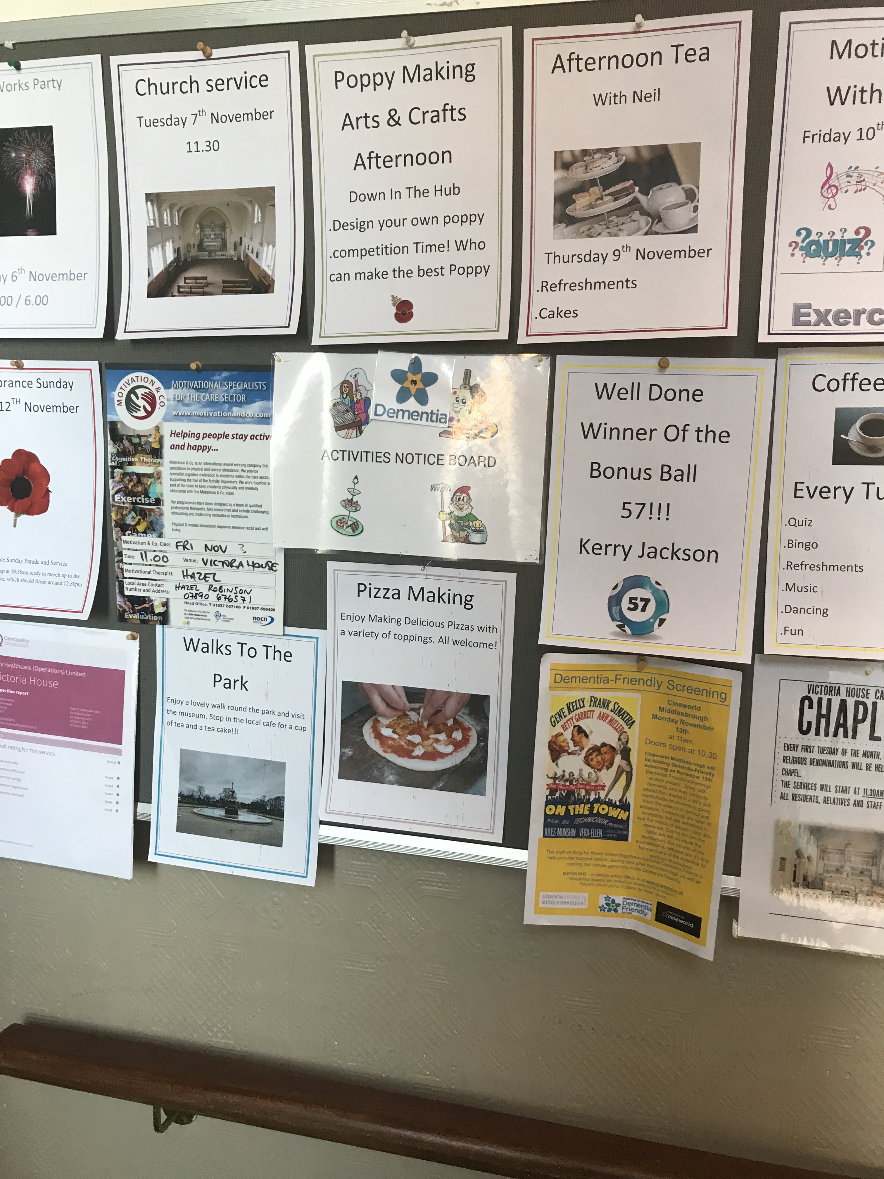 Activities Notice Board at Victoria House Care Centre Nov 2017: Key Healthcare is dedicated to caring for elderly residents in safe. We have multiple dementia care homes including our care home middlesbrough, our care home St. Helen and care home saltburn. We excel in monitoring and improving care levels.